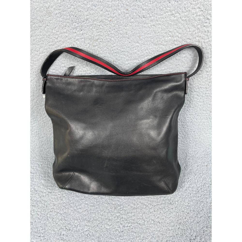 Ann Taylor Leather Black Purse With Red Detail Strap
